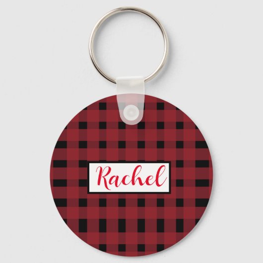 Rustic Red Black Gingham Sleutelhanger (Voorkant)