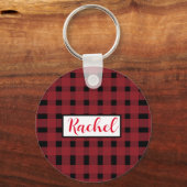 Rustic Red Black Gingham Sleutelhanger (Voorkant)