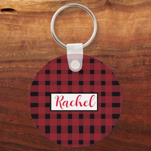 Rustic Red Black Gingham Sleutelhanger (Voorkant)