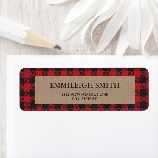 Rustic Red Black kerstbuffel Pset Kraft Etiket (Insitu)