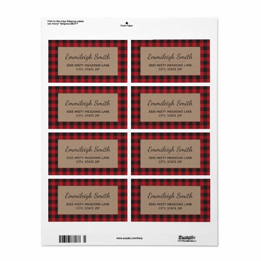Rustic Red Black kerstbuffel Pset Kraft Etiket (Full Sheet)