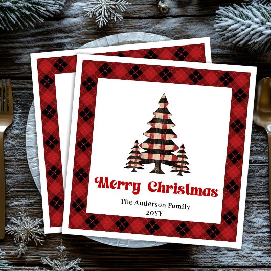 Rustic Red Black Plaid Christmas Napkin Custom Servet