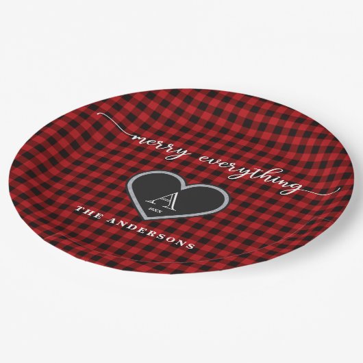 Rustic Red Black Plaid Christmas Quote Monogram Papieren Bordje (Gekanteld)