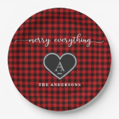 Rustic Red Black Plaid Christmas Quote Monogram Papieren Bordje (Voorkant)
