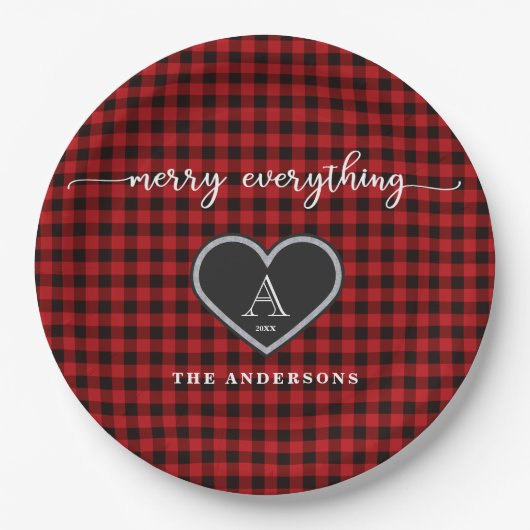 Rustic Red Black Plaid Christmas Quote Monogram Papieren Bordje (Voorkant)