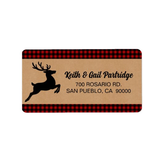 Rustic Red & Black Plaid Reindeer Christmas Custom Etiket (Voorkant)