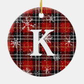 Rustic Red Black Pset Snowflake Monogram Foto Keramisch Ornament (Achterkant)