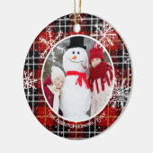 Rustic Red Black Pset Snowflake Monogram Foto Keramisch Ornament (Links)