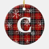 Rustic Red Black Pset Snowflake Monogram Foto Keramisch Ornament (Achterkant)