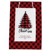 Rustic red black tartan Christmas gift bag custom Medium Cadeauzakje (Achterkant)