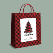 Rustic red black tartan Christmas gift bag custom Medium Cadeauzakje