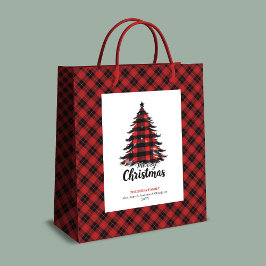 Rustic red black tartan Christmas gift bag custom Medium Cadeauzakje