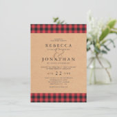 Rustic Red & Black Tartan Pset Country Weddenschap Kaart (Staand voorkant)