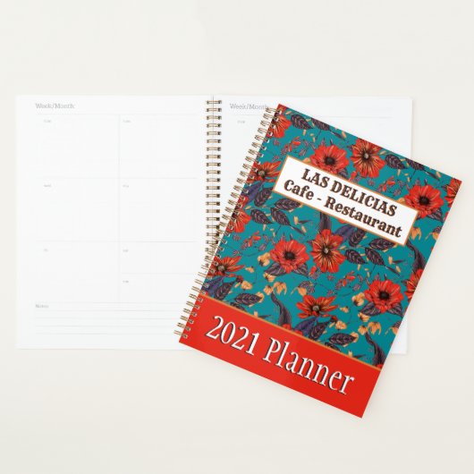 Rustic Red Blauwgroen Floral Small Business Reserv Planner (Display)