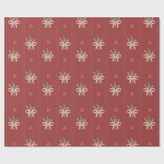 Rustic Red Botanical Bows Christmas Cadeaupapier (Vlak)