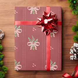 Rustic Red Botanical Bows Christmas Cadeaupapier