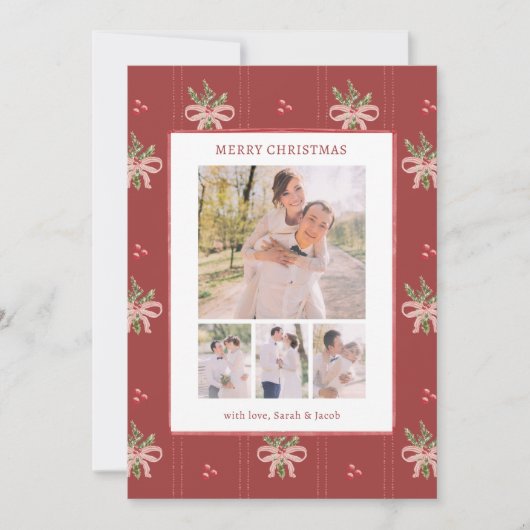 Rustic Red Botanical Christmas Card Feestdagenkaart (Voorkant)