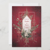 Rustic Red Botanical Wedding Uitnodiging (Voorkant)