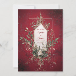 Rustic Red Botanical Wedding Uitnodiging