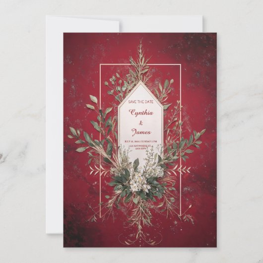 Rustic Red Botanical Wedding Uitnodiging (Voorkant)
