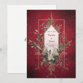 Rustic Red Botanical Wedding Uitnodiging (Voorkant / Achterkant)