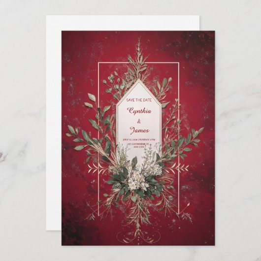 Rustic Red Botanical Wedding Uitnodiging (Voorkant / Achterkant)