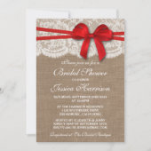 Rustic Red Bow, Burlap en Lace Vrijgezellenfeest Kaart (Voorkant)