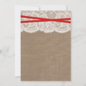 Rustic Red Bow, Burlap en Lace Vrijgezellenfeest Kaart (Achterkant)