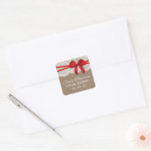 Rustic Red Bow, Burlap en Lace Vrijgezellenfeest Vierkante Sticker (Envelop)