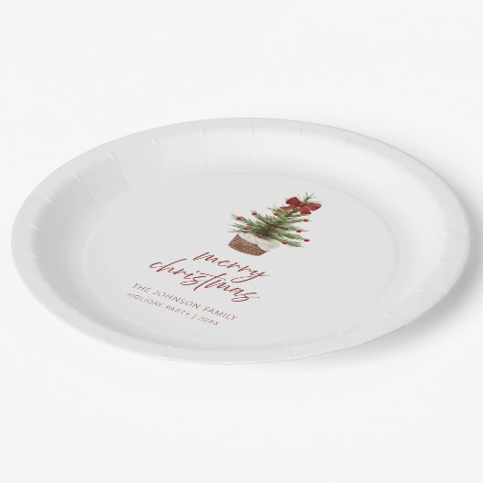 Rustic Red Bow Christmas Tree Holiday Papieren Bordje (Gekanteld)