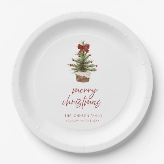 Rustic Red Bow Christmas Tree Holiday  Papieren Bordje (Voorkant)