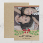 Rustic Red Bow & Garland Holiday Photo Card Feestdagenkaart (Voorkant / Achterkant)