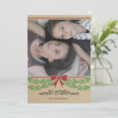 Rustic Red Bow & Garland Holiday Photo Card Feestdagenkaart (Staand voorkant)