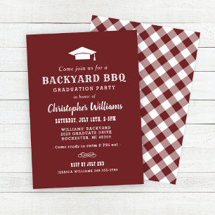 Rustic Red Brown Backyard BBQ Graduation Party Kaart