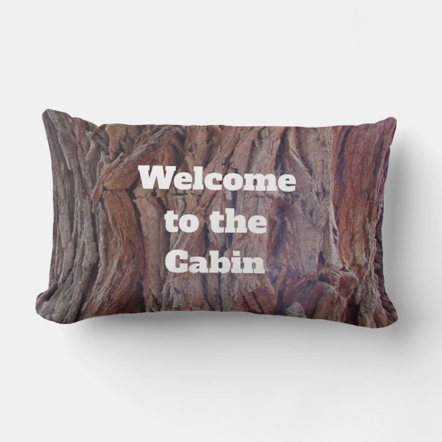 Rustic Red Brown Tree Bark Welcome Cabin Kussen (Voorkant)
