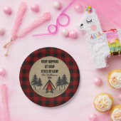 Rustic Red Buffalo Camp Camping Party Name Papieren Bordje (Feest)