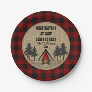 Rustic Red Buffalo Camp Camping Party Name Papieren Bordje