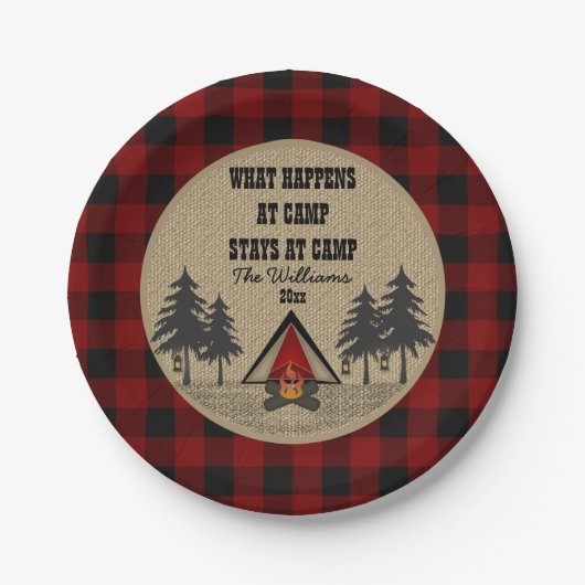 Rustic Red Buffalo Camp Camping Party Name Papieren Bordje (Voorkant)