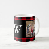Rustic Red Buffalo Check 2 Photo Monogram Koffiemok (Voorkant rechts)