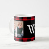 Rustic Red Buffalo Check 2 Photo Monogram Koffiemok (Voorkant links)