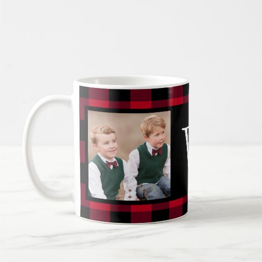 Rustic Red Buffalo Check 2 Photo Monogram Koffiemok (Links)