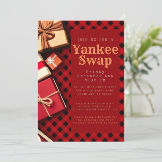 Rustic Red Buffalo Check Cadeauwisselfeest Kaart (Staand voorkant)