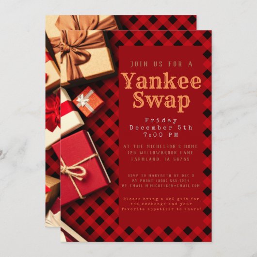 Rustic Red Buffalo Check Cadeauwisselfeest Kaart (Voorkant / Achterkant)