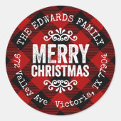 Rustic Red Buffalo Check Holiday Return Adres Ronde Sticker (Voorkant)