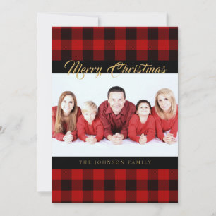 Rustic Red Buffalo Check Kerstkaarten Feestdagenkaart