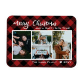 Rustic Red Buffalo Check Merry Kerstcollage Magneet (Horizontaal)