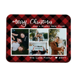 Rustic Red Buffalo Check Merry Kerstcollage Magneet