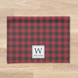 Rustic Red Buffalo Check Monogram Kerstmis Theedoek