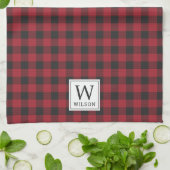 Rustic Red Buffalo Check Monogram Kerstmis Theedoek (Gevouwen)