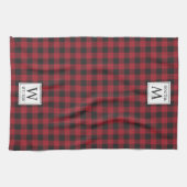 Rustic Red Buffalo Check Monogram Kerstmis Theedoek (Horizontaal)